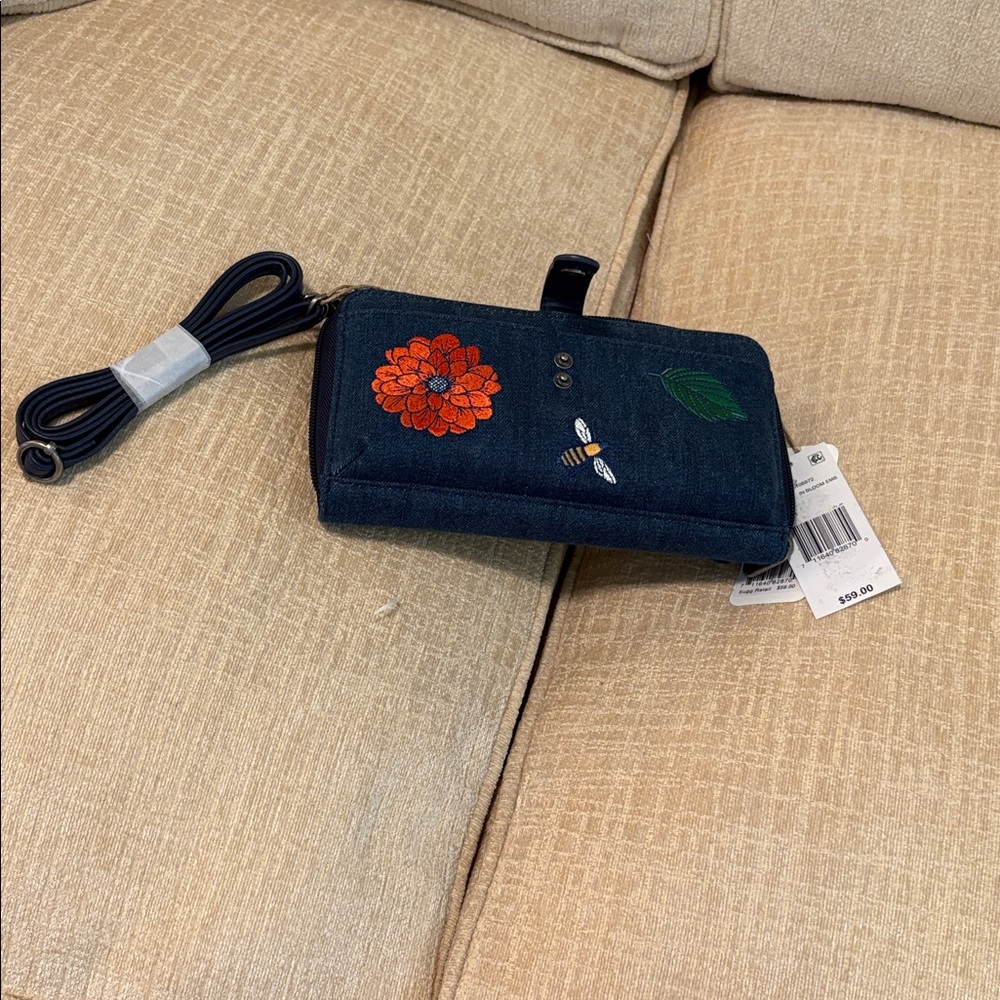 Sakroots Denim Wristlet with Orange and Green Embroidery - Picture 10 of 11